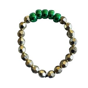 3/$20 HANDCRAFTED Metallic Gold & Green Pony Beaded Bracelet